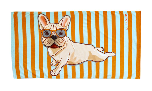 Frenchie Tangerine Stripe Beach Towel